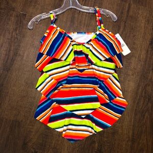 Rainbow Stripe Tier Swim Top Catalina Size Medium